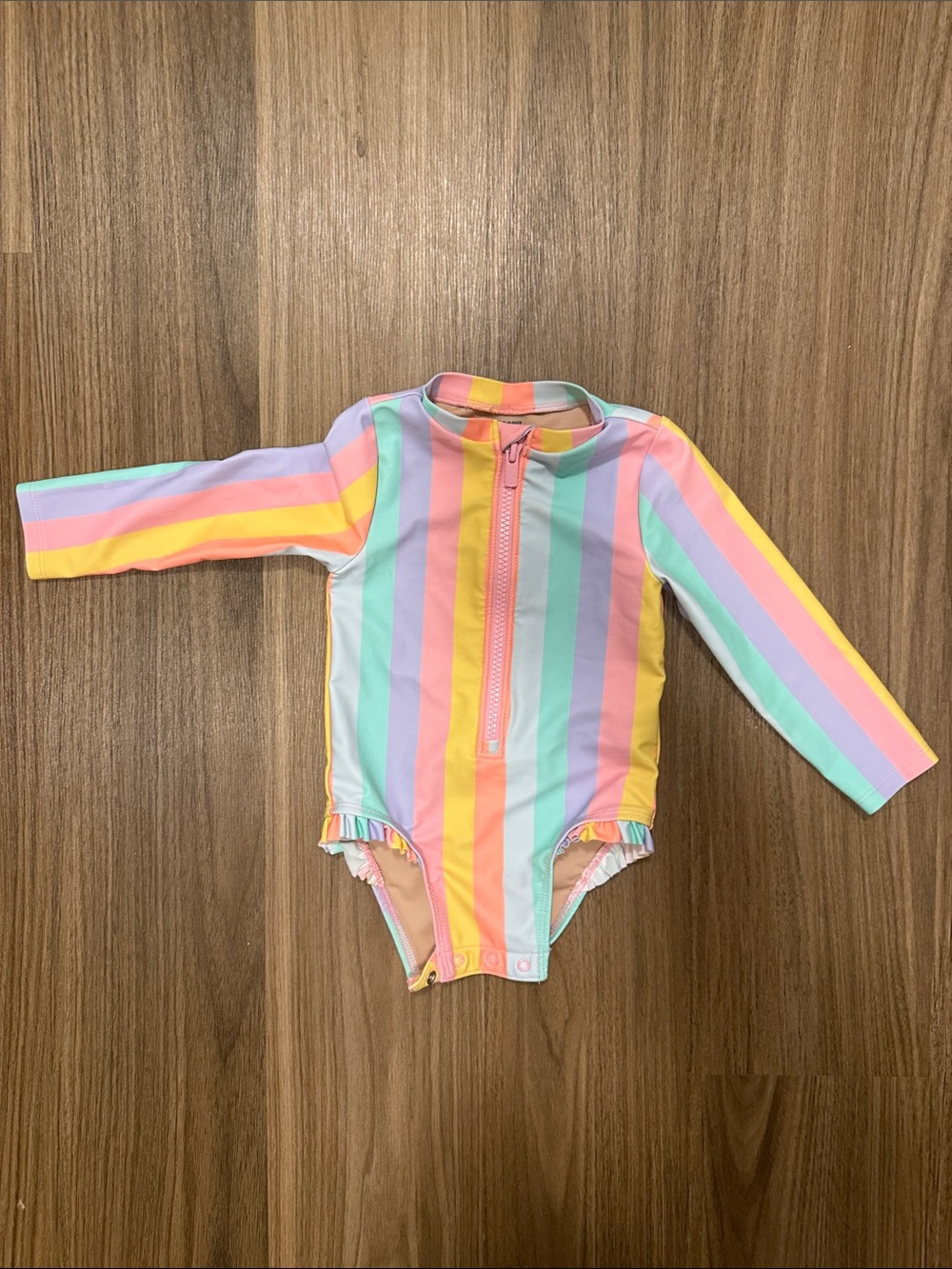 Old Navy Kids Long Sleeve One-Piece Rashguard in Pastel Rainbow Stripes